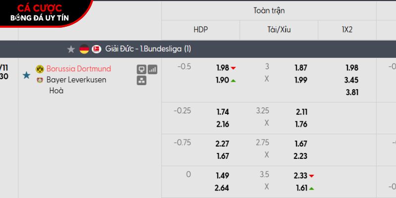 Soi kèo Dortmund vs Bayer Leverkusen qua tỷ lệ